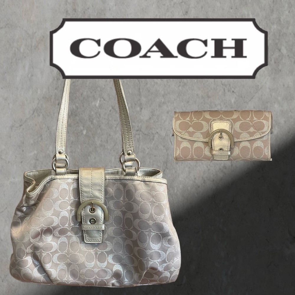 Coach Metallic Beige and Gold Satchel